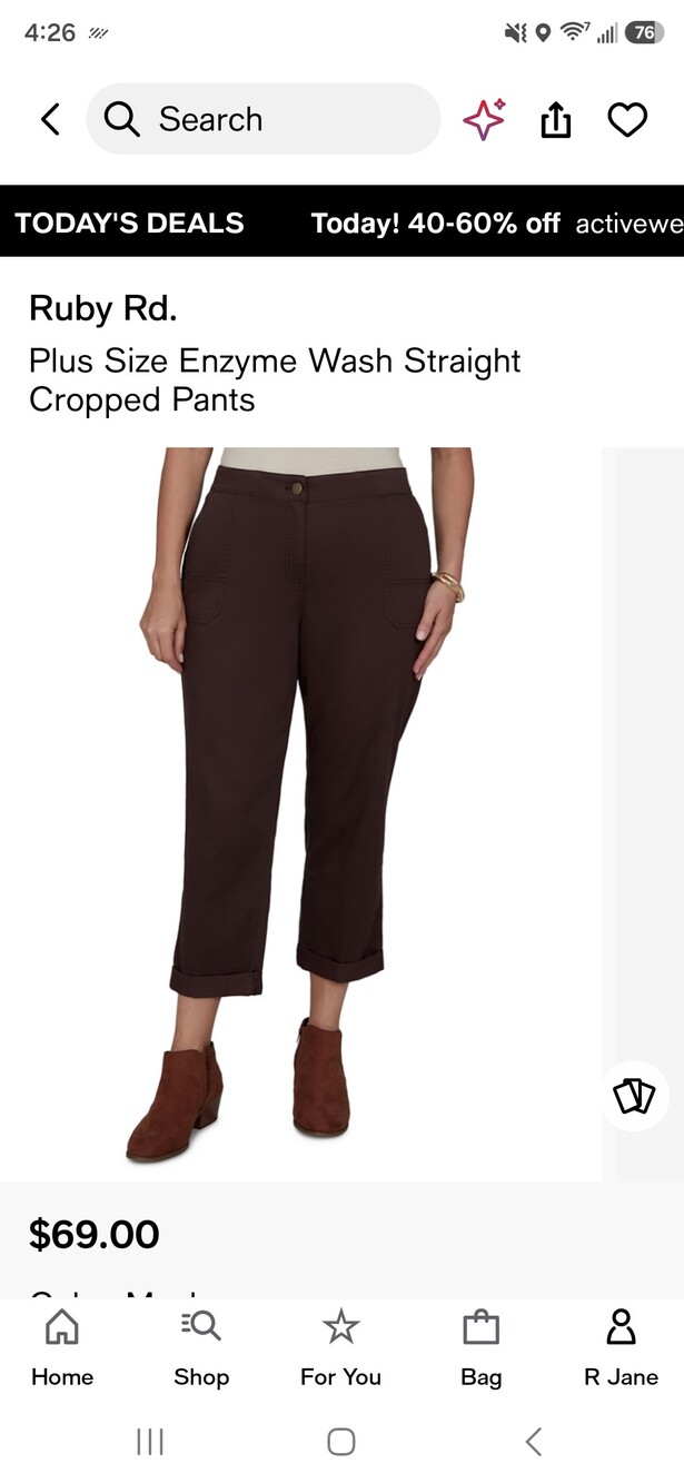 Ruby Rd Relaxed Cuffed Crop Pant Brown - Picture 5 of 5